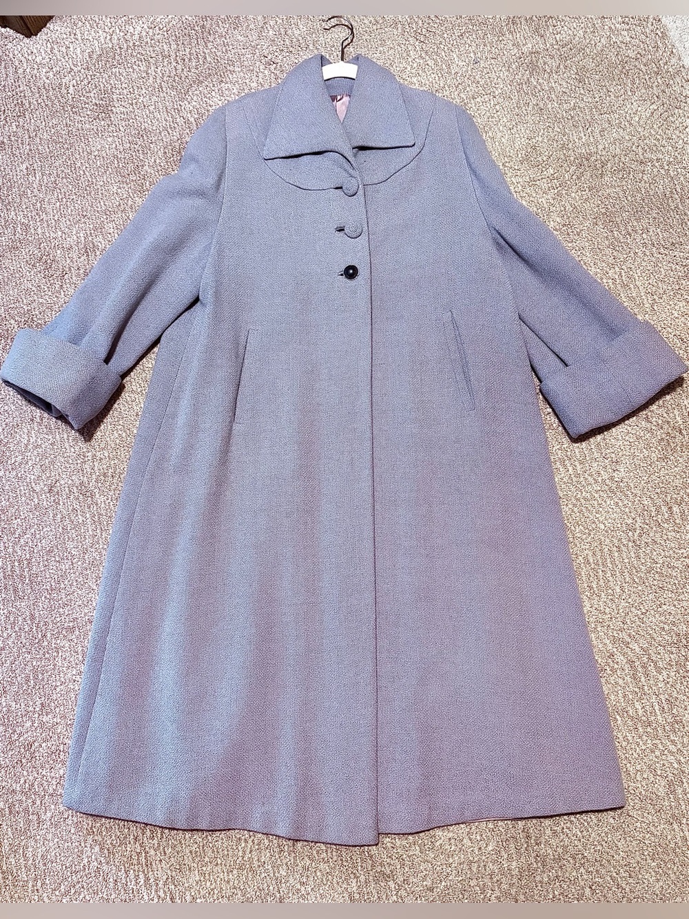 1940s Dusty Slate Blue Wool Long Full Length Swing Coat Small / Medium